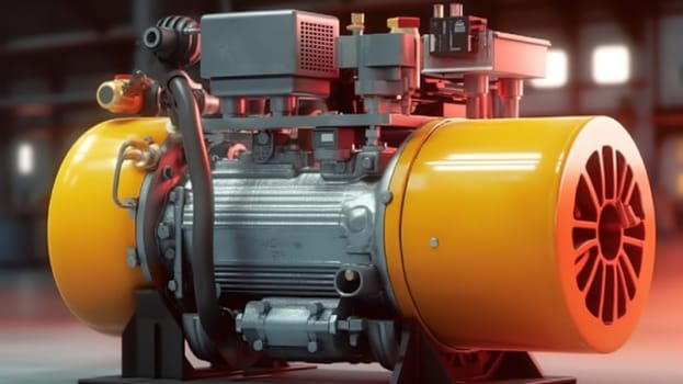 Huge industrial compressor in production. Generative AI.
