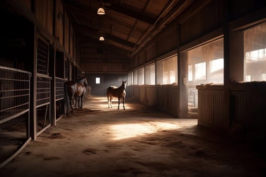 A stable with well-groomed horses. Generative AI