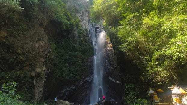 aerial view waterfall in green rainforest. tropical waterfall in mountain jungle. Bali,Indonesia. Travel concept.