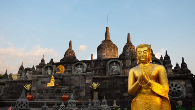 buddhist temple Brahma Vihara Arama with statues gods. balinese temple, old hindu architecture, Bali architecture, ancient design. Travel concept. indonesia