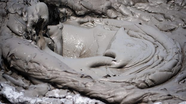 Mud volcano bledug kuwu. volcanic plateau with geothermal activity and geysers, Indonesia java. aerial view volcanic landscape