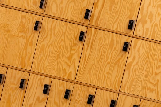 set of wooden lockers for personal items. High quality photo