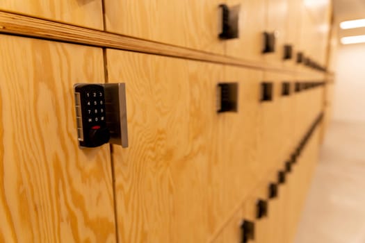 set of wooden lockers for personal items. High quality photo