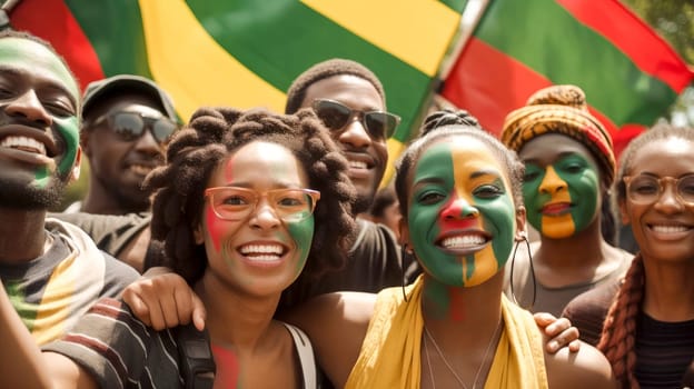 Juneteenth Freedom Day Celebration. African American people raised fists in the air. Juneteenth and african liberation day. Generative ai.