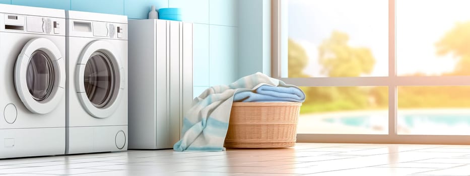 laundry, laundromat, laundromat banner, made with Generative AI. High quality illustration