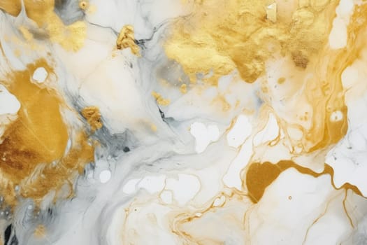 beautiful contemporary art in resin art technique. Abstract painting with epoxy resin, whites and gold colors. Generative AI