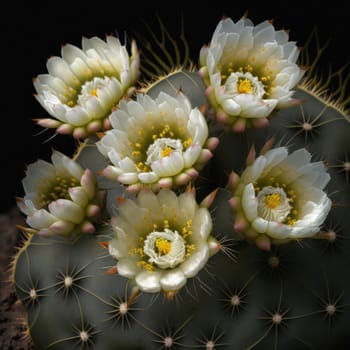 Gymnocalycium gibbosum cactus, blooming with opened flowers, natural habitat. download photo