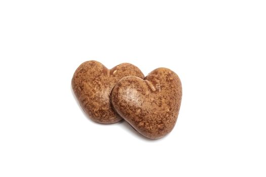 Heart shaped gingerbread cookies isolated on a white background