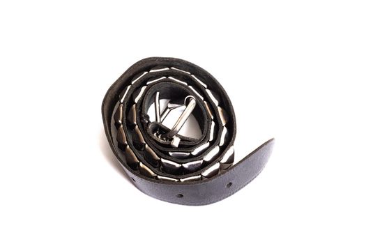 Black belt with metal rivets isolated on a white background