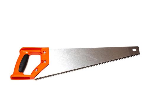 Saw with a plastic handle isolated on a white background