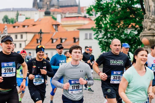 Prague, Czechia - 7th May 2023 - Runners of Prague Half marathon in the city streets.