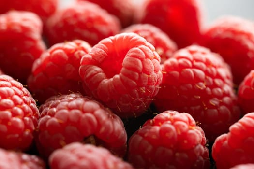 Fresh red raspberries macro shot