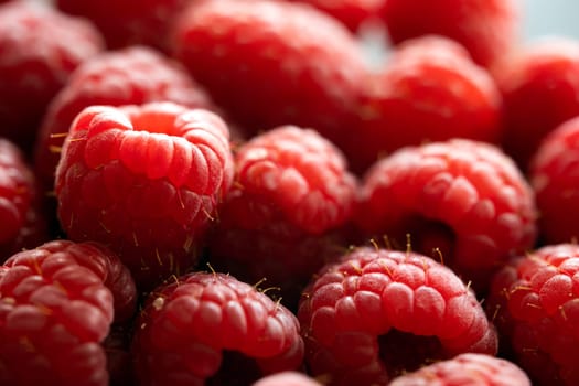 Fresh red raspberries macro shot