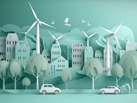 Green energy and environment paper cut. Generative AI.