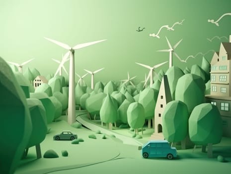 Green energy and environment paper cut. Generative AI.