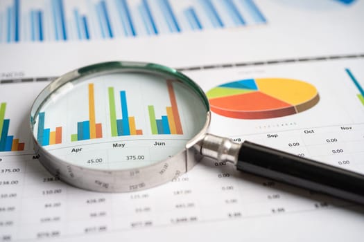 Magnifying glass on graph paper. Financial development, Banking Account, Statistics, Investment Analytic research data economy, Business concept.