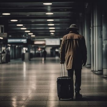 man in airport with suitcase