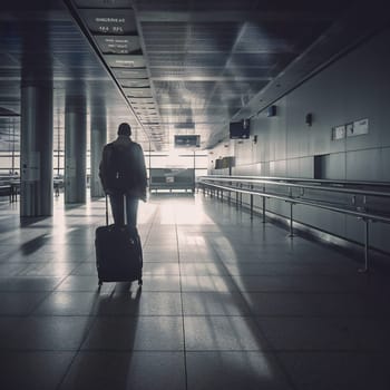 man in airport with suitcase