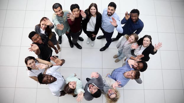 top view.successful multinational business team in conference room