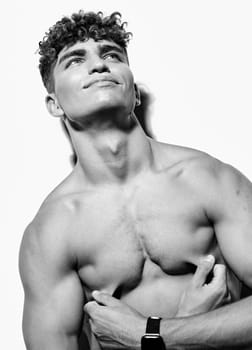 man white fashion bodybuilder attractive beauty bodybuilding healthy fitness male studio background black and white