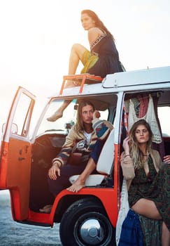 Sometimes youve just gotta get away. a group of young friends stopping at the beach during a roadtrip