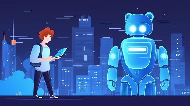 Robot chatting GPT in neon light The concept of the technology of the future in the modern world is among us. AI generated