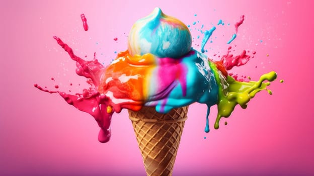 Sweet, colorful splash ice cream with copy space. AI generated