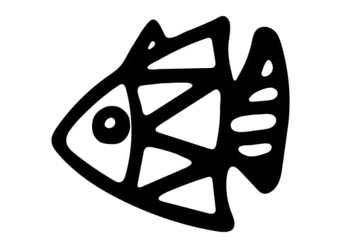 Black and White Fish Icon Isolated on White Background. Hand Drwan Coloring book with Fish Clipart. Coloring Page for Kids.