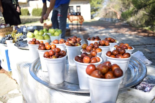 Seasonal fruits are sold in the streets of the old town.