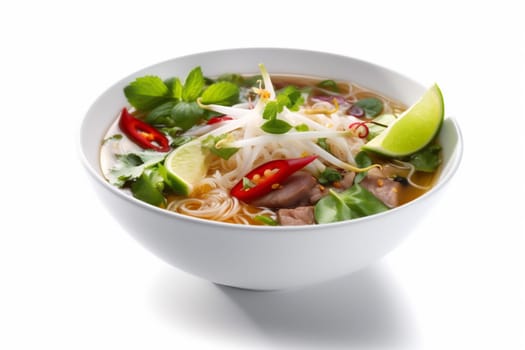 korea food hot plate herb white meal pho soup pho dish space bowl tasty noodle broth background bo copy traditional asian cuisine rare. Generative AI.