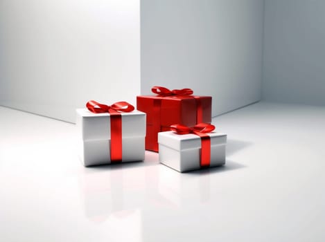 shopping ribbon gift enclosed bow red valentine illustration present object white paper package christmas isolated box valentine's three-dimensional year surprise. Generative AI.