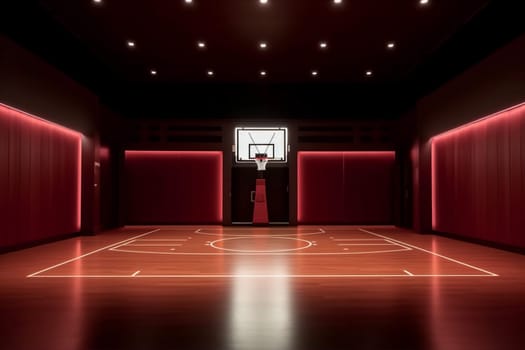 perspective basketball corridor competition neon wall interior hall tunnel hallway professional color sport empty net arena indoor game room match background building. Generative AI.