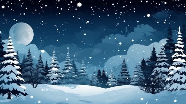 snow white illustration weather background design forest freeze star new beautiful celebration moon christmas year year frame fir winter holiday sky tree. Generative AI.