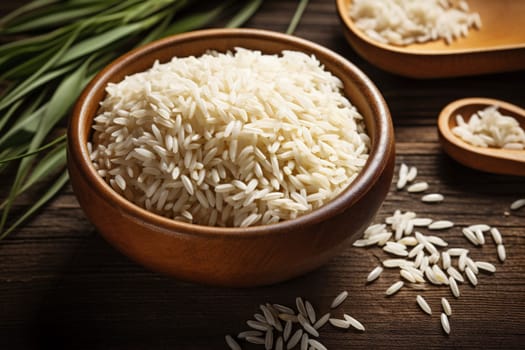organic lunch healthy nutrition grain vegetarian meal space jasmine rice food spoon cuisine chinese white copy closeup diet natural background asian. Generative AI.