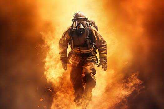 safety man smoke mask equipment uniform water firefighter emergency spray fighter rescue fog spray flame hose fireman protection helmet disaster fire. Generative AI.