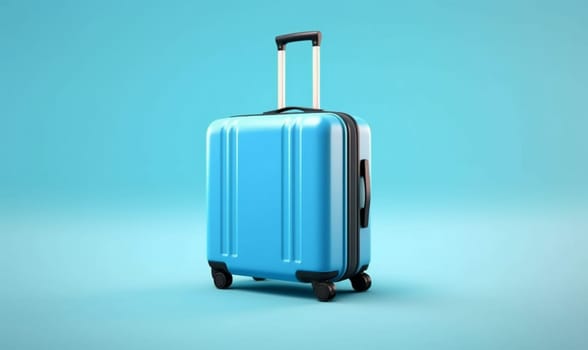 space blue copy space air baggage luggage recreation hat summer vacation holiday transportation trip journey background traveler travel suitcase large holding airport. Generative AI.