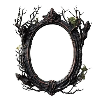 Dark Gothic Fantasy Ornate Picture Swirl Frame on transparent background. Ai generative