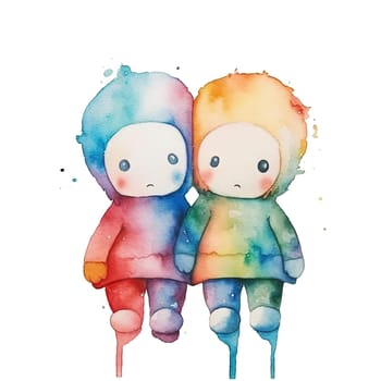 Rainbow Couple Dolls Clipart, LGBTI Watercolor Art, Dolls PNG, Instant Doll Stickers, Dolls Transparent background. Ai generative