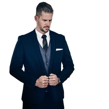 Boss style. Studio shot of a well dressed businessman posing against a white background