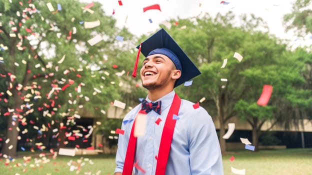 Happy caucasian male Graduating Student Celebrating. Graduation celebration. Generative ai.