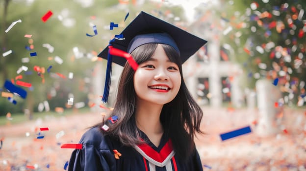 Happy Asian female Graduating Student celebrating Graduation. Generative ai