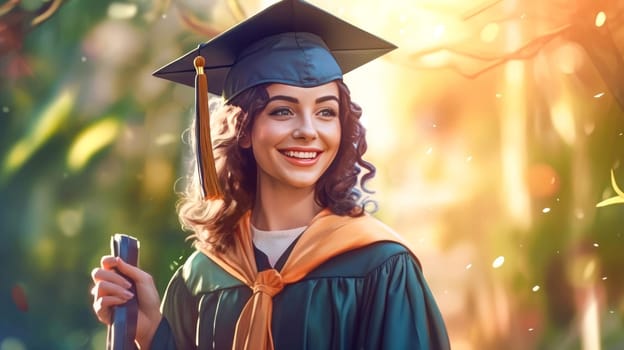 Happy arabian female graduating student celebrating Graduation. School graduation. Generative ai.