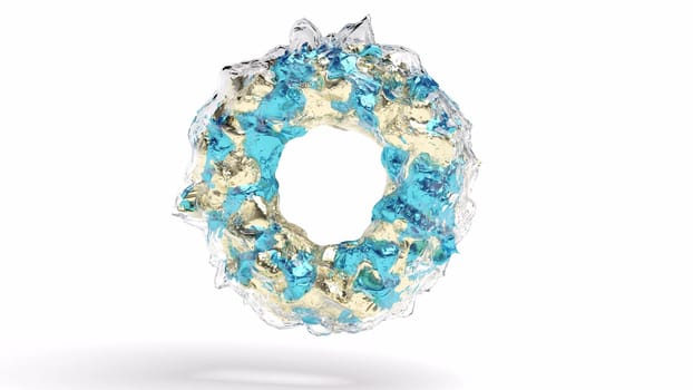 Gold glass blue metal round portal on transparent back intro 3d render