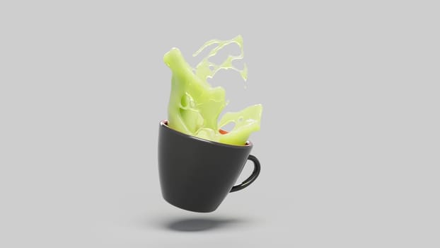 Levitation of cup with juice intro 3d render