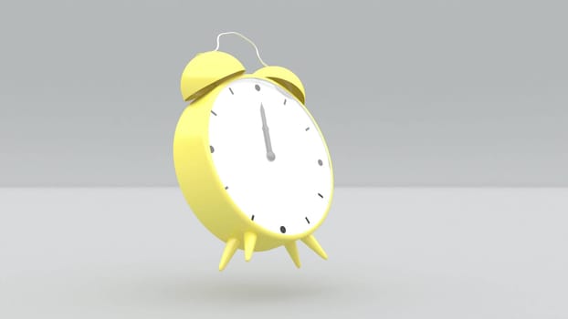 Levitation clock alarm on gray intro 3d render