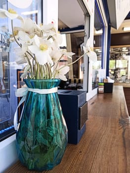 Countertop in an outdoor coffee shop or kiosk. Still life