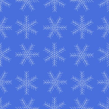 Simple Seamless Pattern with Hand Drawn Snowflakes. Digital Paper in Blue and White with Snowflakes Drawn by Colored Pencils. Winter Seamless Background for Christmas, New Year, Xmas.