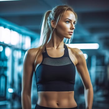 young sports woman in the gym, fitness for health concept, made with Generative AI. High quality illustration