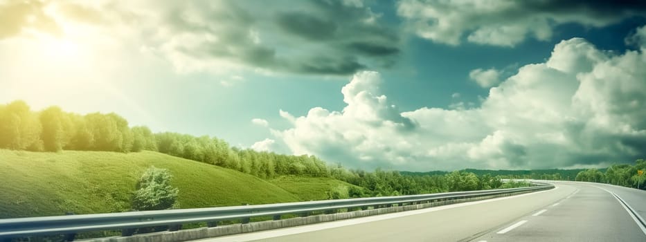empty highway in nature, banner with copy space, made with Generative AI. High quality illustration