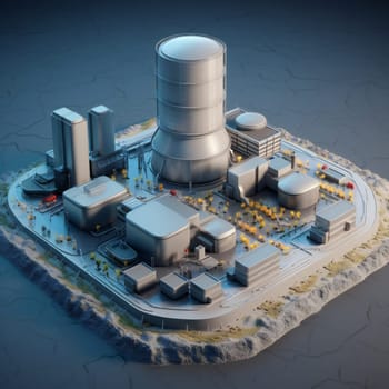 3d illustration. Model of a nuclear power plant.
